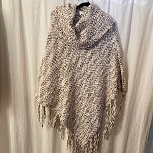 Velzera Cream and Brown Knit Poncho